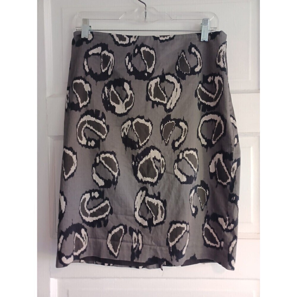 Ann Taylor gray print pencil skirt 6 cotton career city contemporary all-season